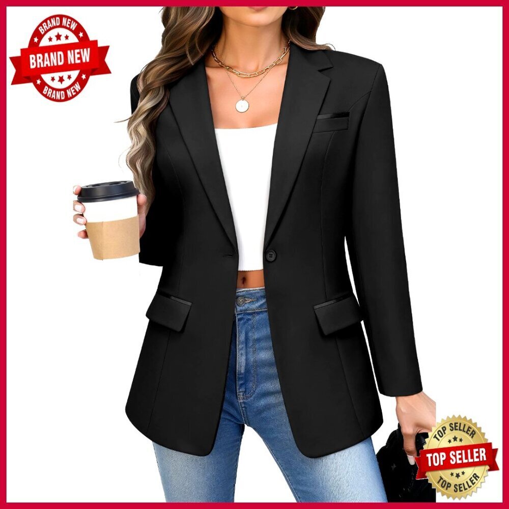 Recycled Polyester Blazer Notched Lapel One Button Business Casual Office